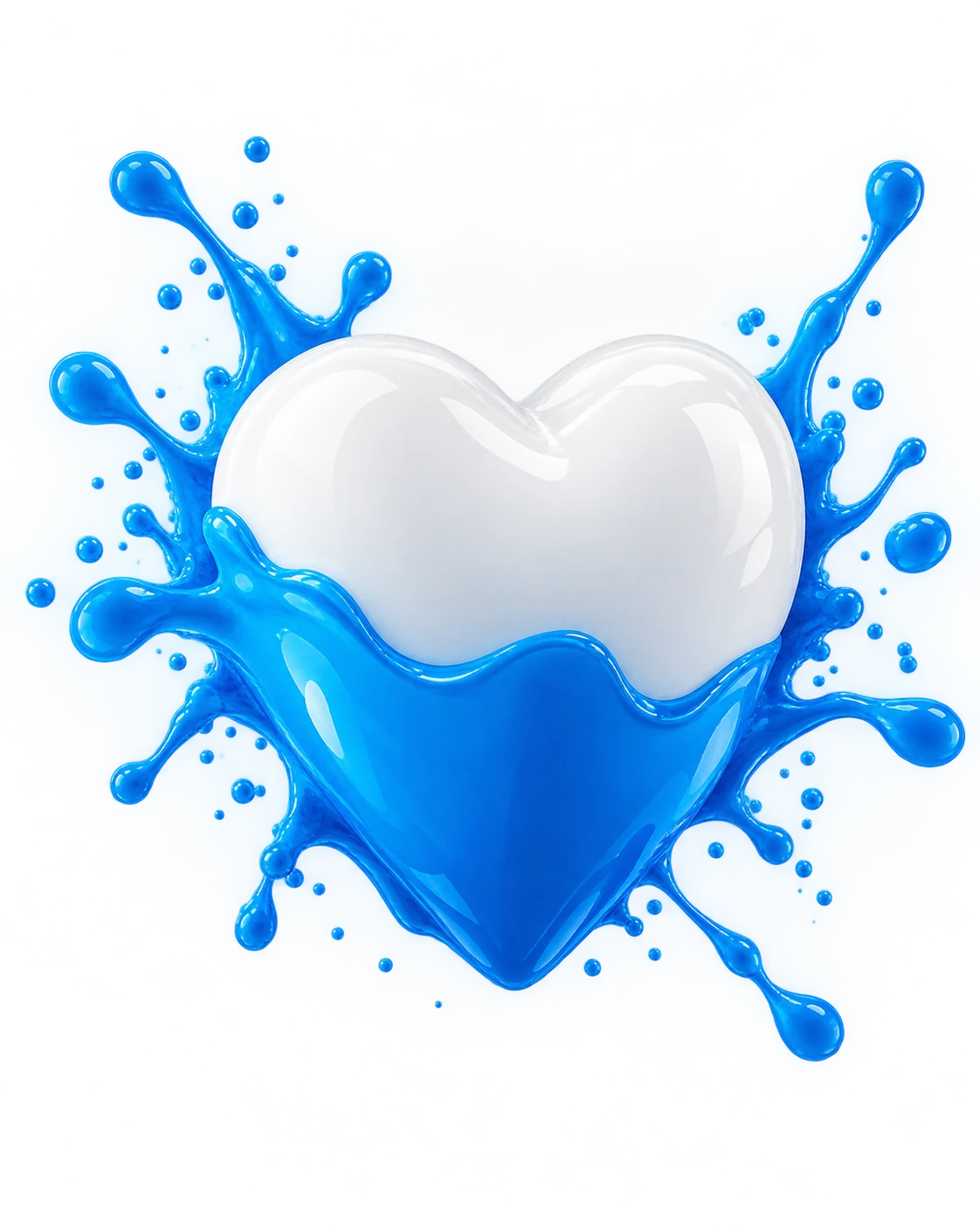 Corazón de porcelana blanca con una salpicadura de agua azul